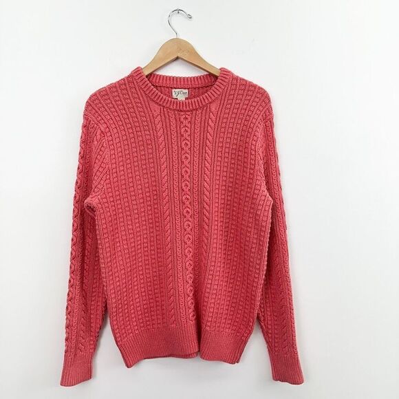 J. Crew Men’s Cotton Cable Knit Fisherman Crewneck Sweater Heather Pink - Picture 2 of 11